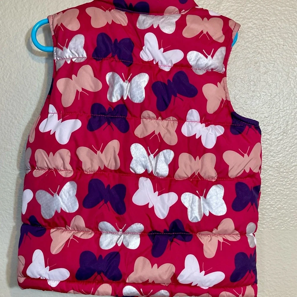 Old Navy Toddler Girls butterfly Red and Pink Puffer Vest 5T